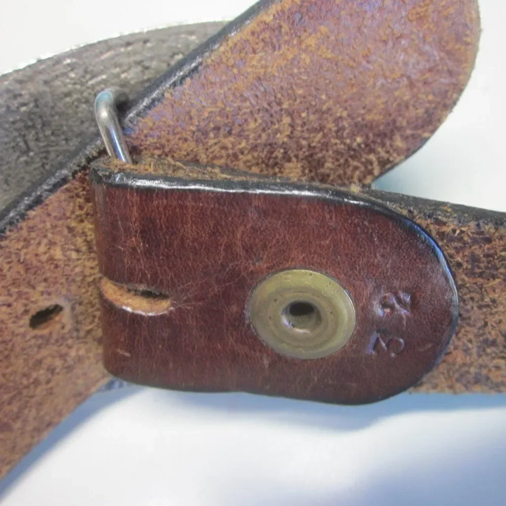 Rustic Leather Belt & Silver Metal Floral Buckle Size 32